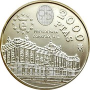 Spain 2000 Pesetas Presidency of the council of the European Union 1995 KM# 954 2000 PTAS PRESIDENCIA CONSEJO U.E. coin reverse
