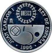 Spain 2000 Pesetas Merida 1996 Proof KM# 978 JUAN CARLOS I REY DE ESPAÑA M 1996 coin obverse