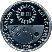 Spain 2000 Pesetas Palenque 1996 Proof KM# 977 JUAN CARLOS I REY DE ESPAÑA M 1996 coin obverse