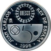 Spain 2000 Pesetas Taj Mahal 1996 Proof KM# 974 JUAN CARLOS I REY DE ESPAÑA M 1996 coin obverse