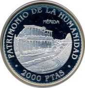 Spain 2000 Pesetas Merida 1996 Proof KM# 978 PATRIMONIO DE LA HUMANIDAD MÉRIDA 2000 PTAS coin reverse