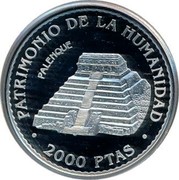 Spain 2000 Pesetas Palenque 1996 Proof KM# 977 PATRIMONIO DE LA HUMANIDAD PALENQUE 2000 PTAS coin reverse