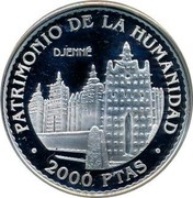 Spain 2000 Pesetas Djenne 1996 Proof KM# 975 PATRIMONIO DE LA HUMANIDAD DJENNÉ 2000 PTAS coin reverse
