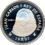Spain 2000 Pesetas Luis I 1997 Proof KM# 1025 JUAN CARLOS I REY DE ESPAÑA LUIS I 19M97 coin obverse Spain 2000 Pesetas Luis I 1997 Proof KM# 1025 JUAN CARLOS I REY DE ESPAÑA LUIS I 19M97 coin obverse