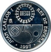 Spain 2000 Pesetas Acropolis 1997 Proof KM# 1021 JUAN CARLOS I REY DE ESPAÑA M 1997 coin obverse Spain 2000 Pesetas Acropolis 1997 Proof KM# 1021 JUAN CARLOS I REY DE ESPAÑA M 1997 coin obverse