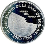 Spain 2000 Pesetas Fernando VII 1998 Proof KM# 1036 III CENTENARIO DE LA CASA DE BORBON MUSEO DEL PRADO 2000 PTAS coin reverse Spain 2000 Pesetas Fernando VII 1998 Proof KM# 1036 III CENTENARIO DE LA CASA DE BORBON MUSEO DEL PRADO 2000 PTAS coin reverse