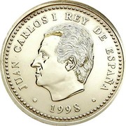 Spain 2000 Pesetas 400th Death Anniversary of King Philip II 1998 KM# 987 JUAN CARLOS I REY DE ESPAÑA 1998 coin obverse Spain 2000 Pesetas 400th Death Anniversary of King Philip II 1998 KM# 987 JUAN CARLOS I REY DE ESPAÑA 1998 coin obverse