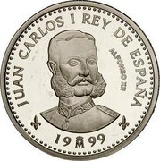 Spain 2000 Pesetas 300th Anniversary of the House of Bourbon - Alphonse XII 1999 Proof KM# 1031 JUAN CARLOS I REY DE ESPAÑA ALFONSO XII 19M99 coin obverse Spain 2000 Pesetas 300th Anniversary of the House of Bourbon - Alphonse XII 1999 Proof KM# 1031 JUAN CARLOS I REY DE ESPAÑA ALFONSO XII 19M99 coin obverse