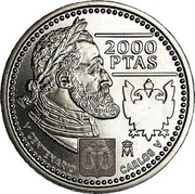 Spain 2000 Pesetas 5th Centenarial of King Charles V 2000 KM# 1015 2000 PTAS CARLOS V V CENTENARIO coin reverse Spain 2000 Pesetas 5th Centenarial of King Charles V 2000 KM# 1015 2000 PTAS CARLOS V V CENTENARIO coin reverse