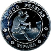 Spain 2000 Pesetas Segovia Mint's 500th Anniversary 2001 Proof KM# 1038 2000 PESETAS ESPAÑA M coin reverse Spain 2000 Pesetas Segovia Mint's 500th Anniversary 2001 Proof KM# 1038 2000 PESETAS ESPAÑA M coin reverse