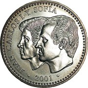Spain 2000 Pesetas Final Emission of the Peseta 2001 KM# 1017 2001 JUAN CARLOS I Y SOFÍA coin obverse Spain 2000 Pesetas Final Emission of the Peseta 2001 KM# 1017 2001 JUAN CARLOS I Y SOFÍA coin obverse