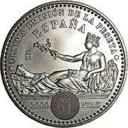 Spain 2000 Pesetas Final Emission of the Peseta 2001 KM# 1017 ULTIMA EMISION DE LA PESETA 2000 PTAS coin reverse Spain 2000 Pesetas Final Emission of the Peseta 2001 KM# 1017 ULTIMA EMISION DE LA PESETA 2000 PTAS coin reverse