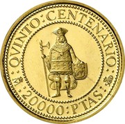 Spain 20000 Pesetas Tupac Amaru I 1990 Proof KM# 877 QVINTO CENTENARIO M 20000 PTAS 500 coin reverse Spain 20000 Pesetas Tupac Amaru I 1990 Proof KM# 877 QVINTO CENTENARIO M 20000 PTAS 500 coin reverse