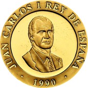 Spain 20000 Pesetas Sagrada Familia 1990 Proof. Uncirculated strikes have medallic die alignment and edges with reeded and plain sections; Proof strikes have coin die alignment and reeded edges KM# 875 JUAN CARLOS I REY DE ESPAÑA 1990 coin obverse Spain 20000 Pesetas Sagrada Familia 1990 Proof. Uncirculated strikes have medallic die alignment and edges with reeded and plain sections; Proof strikes have coin die alignment and reeded edges KM# 875 JUAN CARLOS I REY DE ESPAÑA 1990 coin obverse