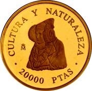 Spain 20000 Pesetas Lady of Elche 1995 Proof KM# 958 CULTURA Y NATURALEZA M 20000 PTAS coin reverse Spain 20000 Pesetas Lady of Elche 1995 Proof KM# 958 CULTURA Y NATURALEZA M 20000 PTAS coin reverse