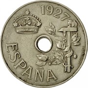 Spain 25 Centimos 1927 PC-S KM# 742 Decimal Coinage 1927 ESPAÑA J ESPINÓS coin obverse Spain 25 Centimos 1927 PC-S KM# 742 Decimal Coinage 1927 ESPAÑA J ESPINÓS coin obverse