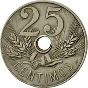 Spain 25 Centimos 1927 PC-S KM# 742 Decimal Coinage P C 25 CÉNTIMOS S coin reverse Spain 25 Centimos 1927 PC-S KM# 742 Decimal Coinage P C 25 CÉNTIMOS S coin reverse