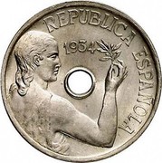 Spain 25 Centimos II Republic 1934 KM# 751 REPUBLICA ESPAÑOLA 1934 coin obverse Spain 25 Centimos II Republic 1934 KM# 751 REPUBLICA ESPAÑOLA 1934 coin obverse