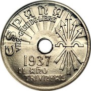 Spain 25 Cts 2nd Triumphant Year 1937 Proof KM# 753 25 CTS ST VV coin reverse