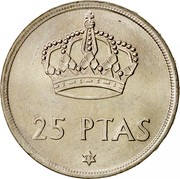Spain 25 Pesetas Juan Carlos I 1975 (76) Proof KM# 808 25 PTAS 77 coin reverse Spain 25 Pesetas Juan Carlos I 1975 (76) Proof KM# 808 25 PTAS 77 coin reverse