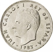 Spain 25 Pesetas Juan Carlos I 1983 KM# 824 JUAN CARLOS I REY DE ESPANA 1983 coin obverse Spain 25 Pesetas Juan Carlos I 1983 KM# 824 JUAN CARLOS I REY DE ESPANA 1983 coin obverse