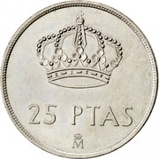 Spain 25 Pesetas Juan Carlos I 1983 KM# 824 25 PTAS M coin reverse Spain 25 Pesetas Juan Carlos I 1983 KM# 824 25 PTAS M coin reverse