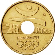 Spain 25 Pesetas Summer Olympics - Discus Thrower 1990 KM# 850 25 PTAS BARCELONA '92 M coin reverse