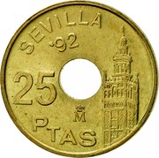 Spain 25 Pesetas Sevilla - La Giralda 1992 KM# 904 SEVILLA '92 25 PTAS M coin reverse