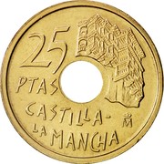 Spain 25 Pesetas Castilla - La Mancha 1996 KM# 962 25 PTAS CASTILLA- LA MANCHA M coin reverse Spain 25 Pesetas Castilla - La Mancha 1996 KM# 962 25 PTAS CASTILLA- LA MANCHA M coin reverse