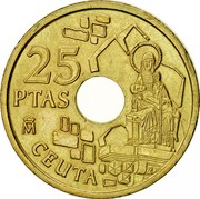 Spain 25 Pesetas Ceuta 1998 KM# 990 25 PTAS M CEUTA coin reverse Spain 25 Pesetas Ceuta 1998 KM# 990 25 PTAS M CEUTA coin reverse