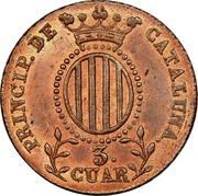 Spain 3 Cuar Catalonia 1841 KM# 126 PRINCIP DE CATALUÑA 3 CUAR coin reverse Spain 3 Cuar Catalonia 1841 KM# 126 PRINCIP DE CATALUÑA 3 CUAR coin reverse