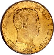 Spain 320 Rs Ferdinand VII 1822 SR KM# 566 FERN 7° POR LA G DE DIOS Y LA CONST 1822 coin obverse Spain 320 Rs Ferdinand VII 1822 SR KM# 566 FERN 7° POR LA G DE DIOS Y LA CONST 1822 coin obverse