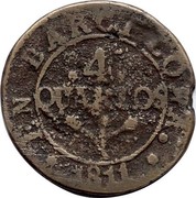 Spain 4 Quartos 1811 KM# 67a Province Barcelona Standart Coinage 4 QUARTOS EN BARCELONA 1811 coin obverse Spain 4 Quartos 1811 KM# 67a Province Barcelona Standart Coinage 4 QUARTOS EN BARCELONA 1811 coin obverse