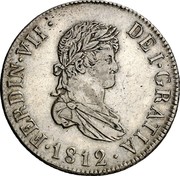 Spain 4 Reales Ferdinand VII 1812 C SF KM# 475 FERDIN VII DEI GRATIA 1812 coin obverse Spain 4 Reales Ferdinand VII 1812 C SF KM# 475 FERDIN VII DEI GRATIA 1812 coin obverse