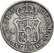 Spain 4 Reales Joseph Napolean 1812 S LA KM# 540.2 HISPANIARUM ET IND REX S L A 4 R coin reverse Spain 4 Reales Joseph Napolean 1812 S LA KM# 540.2 HISPANIARUM ET IND REX S L A 4 R coin reverse