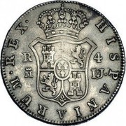 Spain 4 Reales Ferdinand VII Bust 1813 IJ KM# 479 HISPANIARUM REX M IJ 4 R coin reverse Spain 4 Reales Ferdinand VII Bust 1813 IJ KM# 479 HISPANIARUM REX M IJ 4 R coin reverse