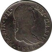 Spain 4 Reales 1816 GJ KM# 476.2 Milled Real Coinage FERDIN VII DEI GRATIA 1816 coin obverse Spain 4 Reales 1816 GJ KM# 476.2 Milled Real Coinage FERDIN VII DEI GRATIA 1816 coin obverse