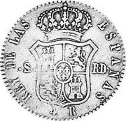 Spain 4 Reales Fernando VII 1823 RD KM# 562.3 REY DE LAS ESPAÑAS 4 R S RD coin reverse Spain 4 Reales Fernando VII 1823 RD KM# 562.3 REY DE LAS ESPAÑAS 4 R S RD coin reverse