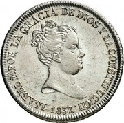 Spain 4 Reales 1837 PS KM# 514 Milled Real Coinage ISABEL 2A. POR LA GRACIA DE DIOS Y LA CONSTITUCION. coin obverse Spain 4 Reales 1837 PS KM# 514 Milled Real Coinage ISABEL 2A. POR LA GRACIA DE DIOS Y LA CONSTITUCION. coin obverse