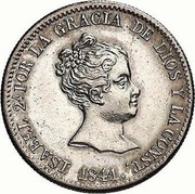 Spain 4 Reales Isabel II 1841 PS KM# 519.1 ISABEL 2A POR LA GRACIA DE DIOS Y LA CONST 1841 coin obverse Spain 4 Reales Isabel II 1841 PS KM# 519.1 ISABEL 2A POR LA GRACIA DE DIOS Y LA CONST 1841 coin obverse
