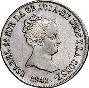 Spain 4 Reales Isabel II 1841 RD KM# 519.3 ISABEL 2A POR LA GRACIA DE DIOS Y LA CONST 1841 coin obverse Spain 4 Reales Isabel II 1841 RD KM# 519.3 ISABEL 2A POR LA GRACIA DE DIOS Y LA CONST 1841 coin obverse