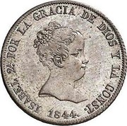 Spain 4 Reales Isabel II 1844 CL KM# 519.2 ISABEL 2A POR LA GRACIA DE DIOS Y LA CONST. coin obverse Spain 4 Reales Isabel II 1844 CL KM# 519.2 ISABEL 2A POR LA GRACIA DE DIOS Y LA CONST. coin obverse