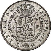 Spain 4 Reales Isabel II 1844 CL KM# 519.2 REYNA DE LAS ESPAÑAS 4 RS M CL coin reverse Spain 4 Reales Isabel II 1844 CL KM# 519.2 REYNA DE LAS ESPAÑAS 4 RS M CL coin reverse