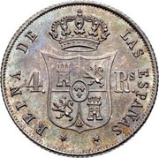 Spain 4 Reales 1852 KM# 600.2 Kingdom Decimal Coinage REINA DE LAS ESPAÑAS 4RS coin reverse Spain 4 Reales 1852 KM# 600.2 Kingdom Decimal Coinage REINA DE LAS ESPAÑAS 4RS coin reverse