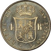 Spain 4 Reales Isabel II 1852 KM# 600.1 REINA DE LAS ESPAÑAS 4 RS coin reverse Spain 4 Reales Isabel II 1852 KM# 600.1 REINA DE LAS ESPAÑAS 4 RS coin reverse