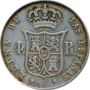 Spain 4 Reales 1860 KM# 608.3 Kingdom Decimal Coinage REINA DE LAS ESPAÑAS 4R coin reverse Spain 4 Reales 1860 KM# 608.3 Kingdom Decimal Coinage REINA DE LAS ESPAÑAS 4R coin reverse