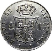 Spain 4 Reales Isabel II 1863 KM# 608.2 REINA DE LAS ESPAÑAS 4RS coin reverse Spain 4 Reales Isabel II 1863 KM# 608.2 REINA DE LAS ESPAÑAS 4RS coin reverse