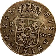 Spain 4 Reales Ferdinand VII 1810 SG KM# 453.2 HISPANIARUM REX R 4 V SG coin reverse Spain 4 Reales Ferdinand VII 1810 SG KM# 453.2 HISPANIARUM REX R 4 V SG coin reverse