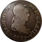 Spain 4 Reales Ferdinand VII 1819 CJ KM# 476.3 FERDIN VII DEI GRATIA 1828 coin obverse Spain 4 Reales Ferdinand VII 1819 CJ KM# 476.3 FERDIN VII DEI GRATIA 1828 coin obverse