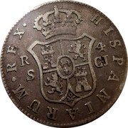 Spain 4 Reales Ferdinand VII 1819 CJ KM# 476.3 HISPANIARUM REX 4 R S JB coin reverse Spain 4 Reales Ferdinand VII 1819 CJ KM# 476.3 HISPANIARUM REX 4 R S JB coin reverse